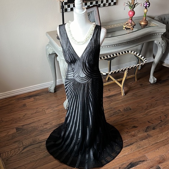 Alberto Makali Black Mesh, Ribbon and Crystal Studded Gown - Picture 13 of 13